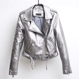 Women PU Leather Jacket Biker Motorcycle Coat Short PU Leather Jacket Spring and Autumn Glossy Leather Jacket