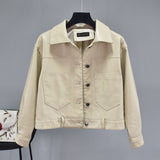 Women PU Leather Jacket Biker Motorcycle Coat Loose Autumn Lapel High Waist Slimming Jacket