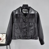 Women PU Leather Jacket Biker Motorcycle Coat Loose Autumn Lapel High Waist Slimming Jacket