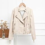 Women PU Leather Jacket Biker Motorcycle Coat Spring Leather Coat Short Slim Fit Slimming High Waist Small Coat