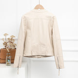 Women PU Leather Jacket Biker Motorcycle Coat Spring Leather Coat Short Slim Fit Slimming High Waist Small Coat