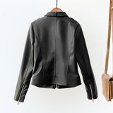 Women PU Leather Jacket Biker Motorcycle Coat Spring Stand Collar Handsome Fashion Short Coat Leather