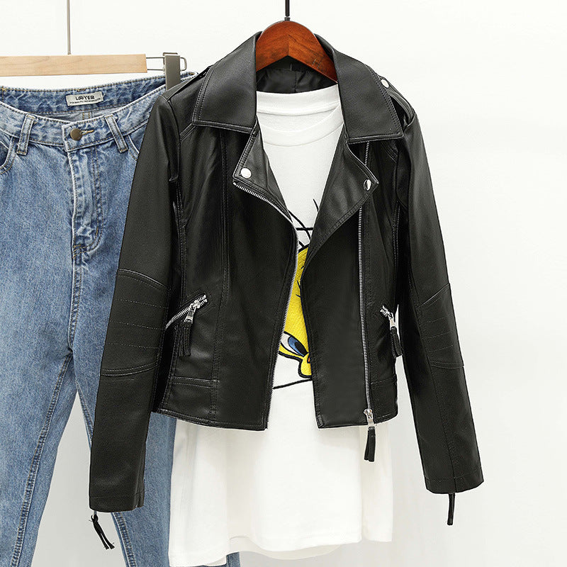 Women PU Leather Jacket Biker Motorcycle Coat Female Short Spring and Autumn Slim Fit Motorcycle Clothing