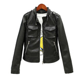 Women PU Leather Jacket Biker Motorcycle Coat Spring Stand Collar Handsome Fashion Short Coat Leather