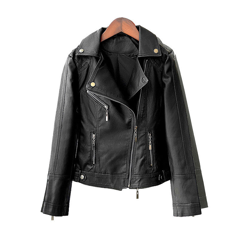 Women PU Leather Jacket Biker Motorcycle Coat Spring Rivet Suit Collar Slim Short Coat