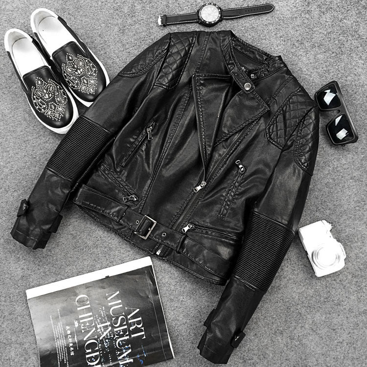 Women PU Leather Jacket Biker Motorcycle Coat Women's Short Spring and Autumn Slimming PU Leather Jacket