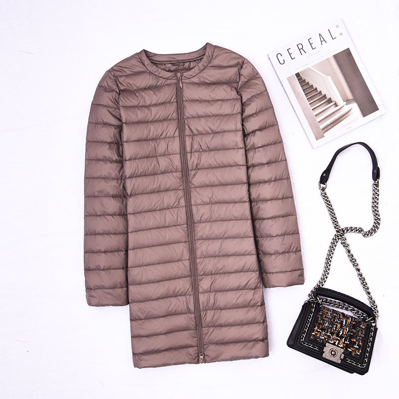 Women Winter Coats Puffer Jacket Down Coat Lightweight Down Jacket Women Round Neck Long Sleeve White Duck Down Coat