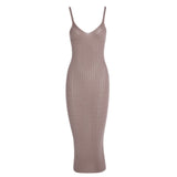 Women Spring Dress Summer Spaghetti Straps Knitted Dress Slim Fit Slimming and Tight Sweater Long Dress