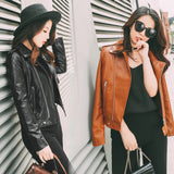 Women PU Leather Jacket Biker Motorcycle Coat Spring and Autumn Lapel Slim Figure Flattering Leather Jacket Small Coat
