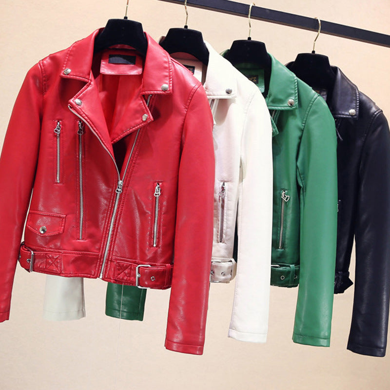 Women PU Leather Jacket Biker Motorcycle Coat Autumn Clothes Slimming Zipper Decorations Short