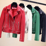 Women PU Leather Jacket Biker Motorcycle Coat Autumn Clothes Slimming Zipper Decorations Short