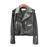 Women PU Leather Jacket Biker Motorcycle Coat Spring and Autumn Lapel Slim Figure Flattering Leather Jacket Small Coat