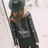 Women PU Leather Jacket Biker Motorcycle Coat Spring and Autumn Lapel Slim Figure Flattering Leather Jacket Small Coat