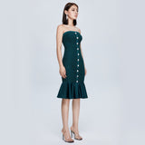 Women Spring Dress Waist-Tight Slim Fit Tube Top Lotus Leaf Hem Dress