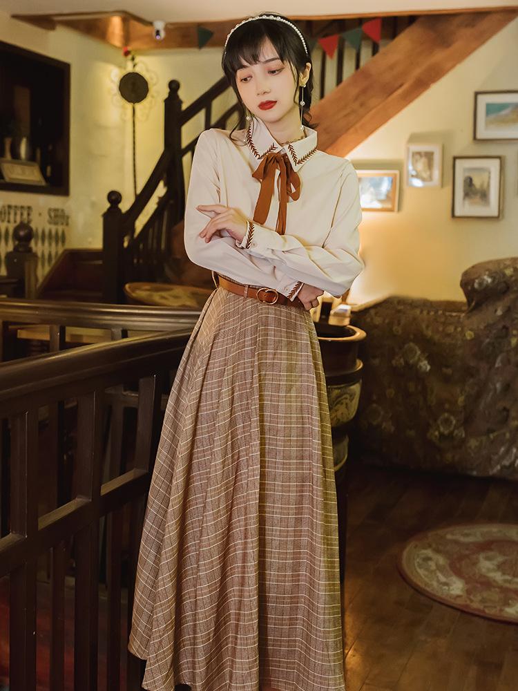 Retro Two-Piece Set Skirt 2 Pieces Set Cottagecore Academia Fashion Dresses