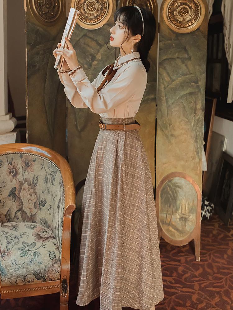 Retro Two-Piece Set Skirt 2 Pieces Set Cottagecore Academia Fashion Dresses
