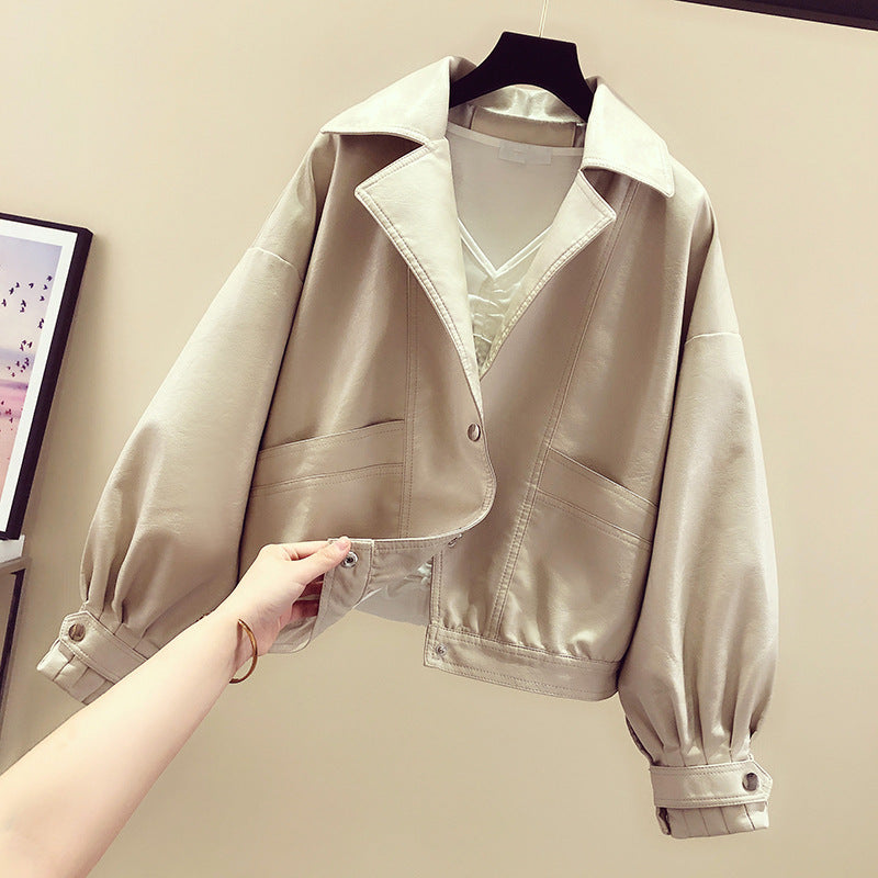 Women PU Leather Jacket Biker Motorcycle Coat Spring Autumn Short Loose Autumn PU Leather Jacket