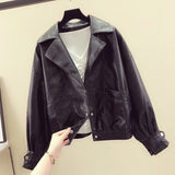 Women PU Leather Jacket Biker Motorcycle Coat Spring Autumn Short Loose Autumn PU Leather Jacket