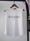 T Shirt Balmain Cotton Gold Hem Sleeveless Vest for Women