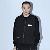 Men Sweater Vest Mechanical Style Reflective Sign Multi-Pocket Work Pants Zip Vest Men's Street Style Streamer Decorative Sleeveless Jacket