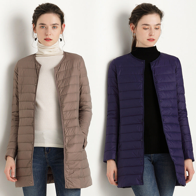 Women Winter Coats Puffer Jacket Down Coat Fall/Winter Lightweight Down Jacket Women Round Neck Mid-Length Coat Long