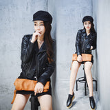 Women PU Leather Jacket Biker Motorcycle Coat Leather Coat Women's Belt PU Leather Jacket Jacket