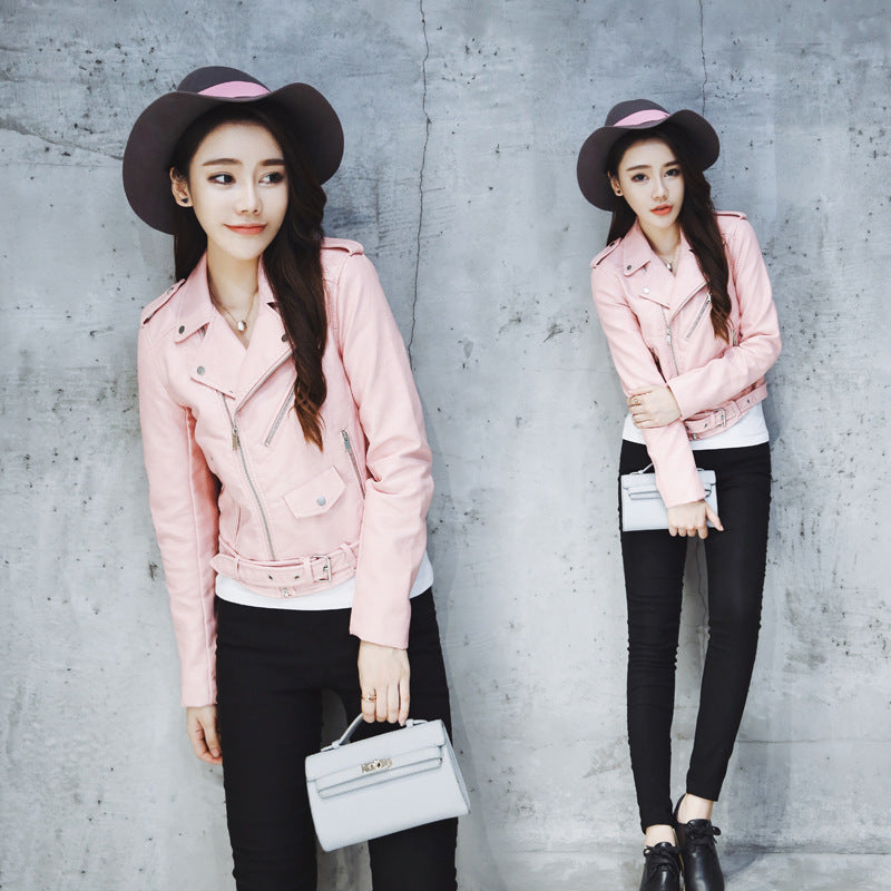 Women PU Leather Jacket Biker Motorcycle Coat Leather Coat Women's Belt PU Leather Jacket Jacket