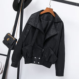 Women PU Leather Jacket Biker Motorcycle Coat Spring Wear Student BF Loose High Waist Biker's Leather Jacket Coat