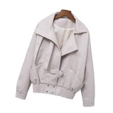 Women PU Leather Jacket Biker Motorcycle Coat Spring Wear Student BF Loose High Waist Biker's Leather Jacket Coat