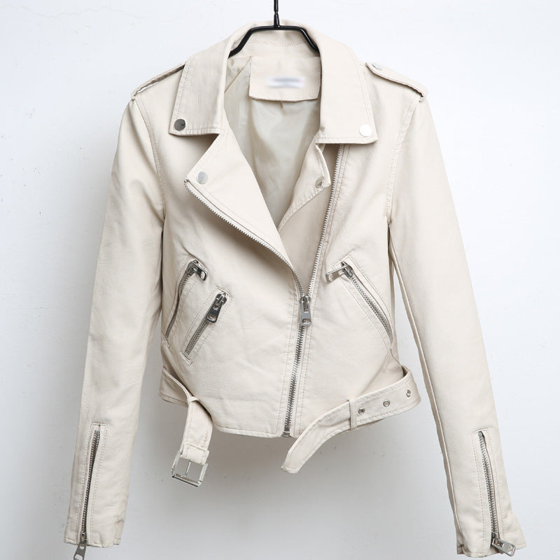 Women PU Leather Jacket Biker Motorcycle Coat Short PU Leather Jacket Spring and Autumn Glossy Leather Jacket