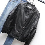 Women PU Leather Jacket Biker Motorcycle Coat Autumn and Winter Loose Comfortable Stand Collar Short PU Leather Coat