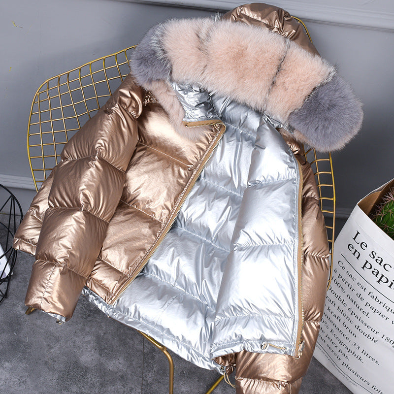 Women Winter Coats Puffer Jacket Down Coat Winter Down Jacket Female Autumn and Winter Double-Sided Wear Glossy Fox Fur Color