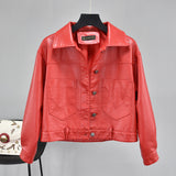 Women PU Leather Jacket Biker Motorcycle Coat Loose Autumn Lapel High Waist Slimming Jacket