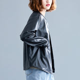 Women PU Leather Jacket Biker Motorcycle Coat Solid Color Short Spring and Autumn Long Sleeve Jacket Baseball Uniform