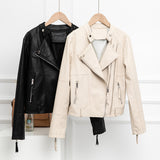 Women PU Leather Jacket Biker Motorcycle Coat Spring Leather Coat Short Slim Fit Slimming High Waist Small Coat