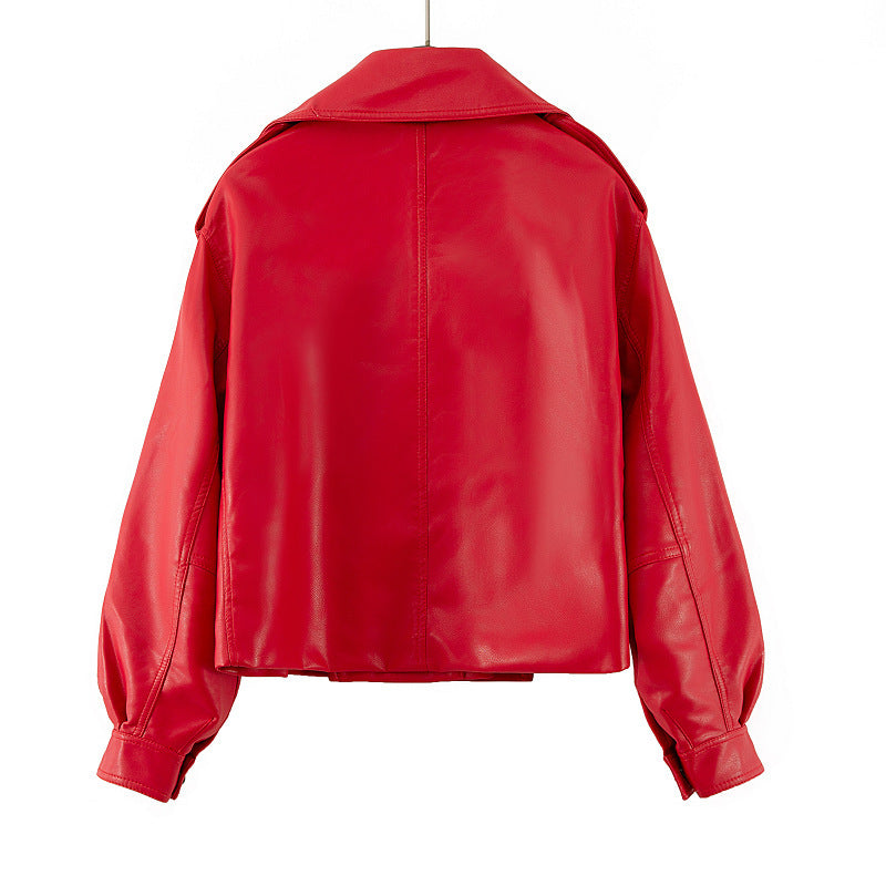Women PU Leather Jacket Biker Motorcycle Coat Black Motorcycle Suit Collar Leather Jacket Coat
