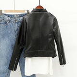 Women PU Leather Jacket Biker Motorcycle Coat Spring Stand Collar Handsome Fashion Short Coat Leather