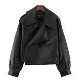 Women PU Leather Jacket Biker Motorcycle Coat Black Motorcycle Suit Collar Leather Jacket Coat