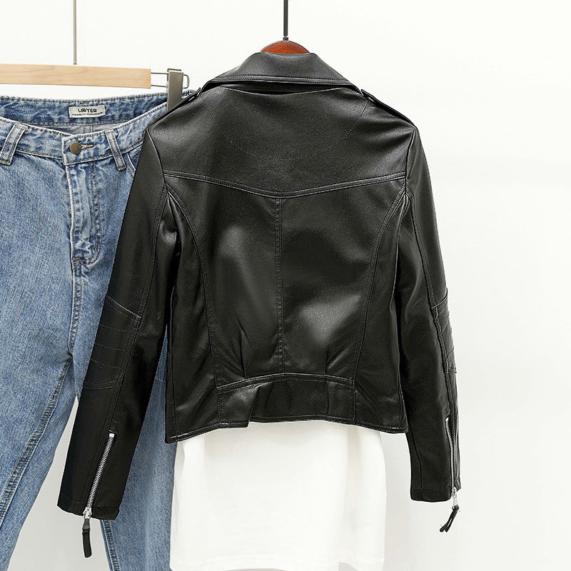Women PU Leather Jacket Biker Motorcycle Coat Female Short Spring and Autumn Slim Fit Motorcycle Clothing