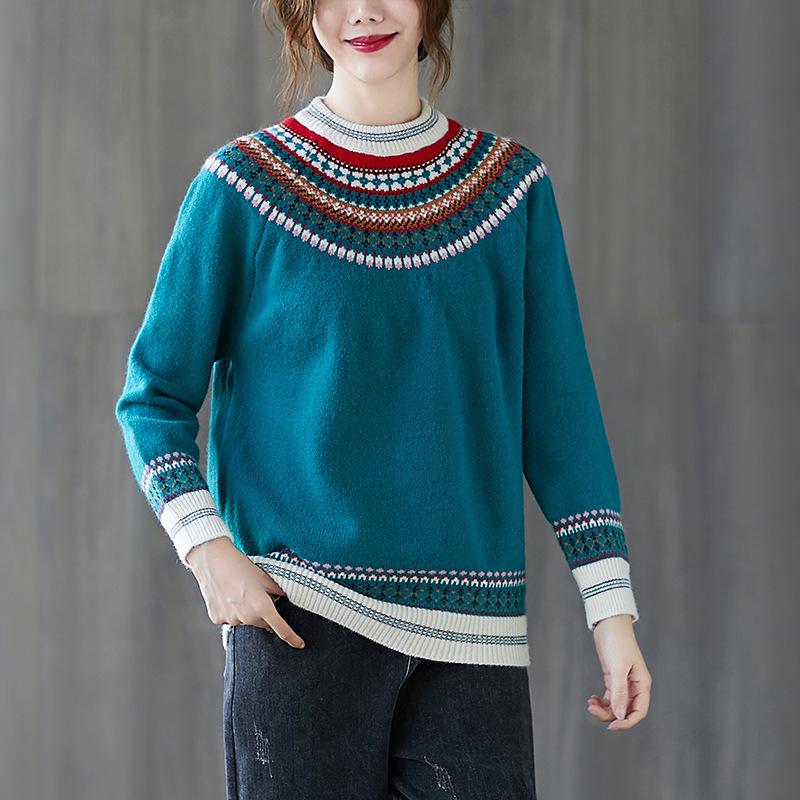 Fair Isle Sweater Cottagecore Outfits for Women Autumn Winter plus Size Loose Fashion Casual round Neck Knitwear Sweater
