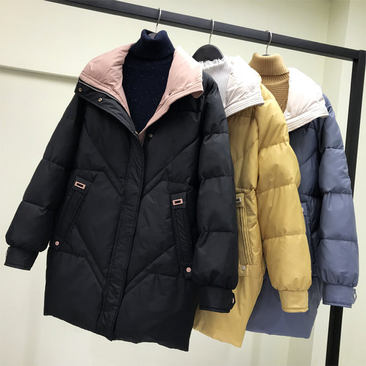 Women Winter Coats Puffer Jacket Down Coat Stand Collar White Duck Down Warm Coat Female Color Matching Down Jacket
