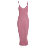 Women Spring Dress Summer Spaghetti Straps Knitted Dress Slim Fit Slimming and Tight Sweater Long Dress
