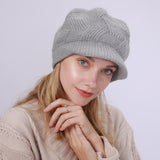 Women Winter Hats Solid Color with Fur Rabbit Wool Knitted Autumn and Winter Women Beret