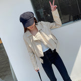 Women PU Leather Jacket Biker Motorcycle Coat Spring Leather Short Oblique Zipper Lapel Biker's Leather Jacket Coat