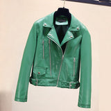 Women PU Leather Jacket Biker Motorcycle Coat Autumn Clothes Slimming Zipper Decorations Short