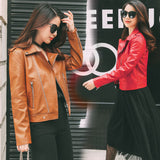 Women PU Leather Jacket Biker Motorcycle Coat Spring and Autumn Lapel Slim Figure Flattering Leather Jacket Small Coat