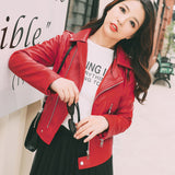 Women PU Leather Jacket Biker Motorcycle Coat Spring and Autumn Lapel Slim Figure Flattering Leather Jacket Small Coat