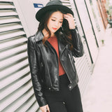 Women PU Leather Jacket Biker Motorcycle Coat Spring and Autumn Lapel Slim Figure Flattering Leather Jacket Small Coat