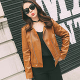 Women PU Leather Jacket Biker Motorcycle Coat Spring and Autumn Lapel Slim Figure Flattering Leather Jacket Small Coat