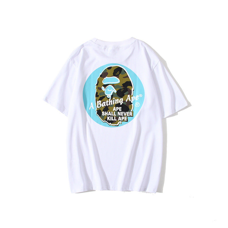 Shark Print T Shirt Back Printing Men And Women Fashion Short Sleeve Top